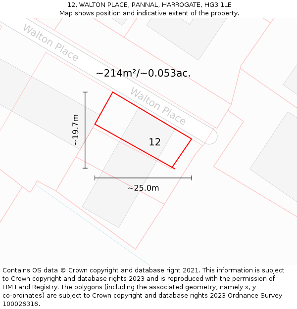 12, WALTON PLACE, PANNAL, HARROGATE, HG3 1LE: Plot and title map