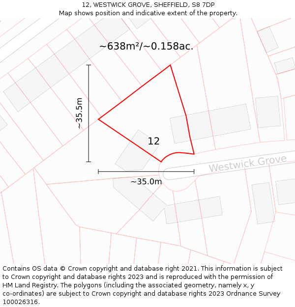 12, WESTWICK GROVE, SHEFFIELD, S8 7DP: Plot and title map