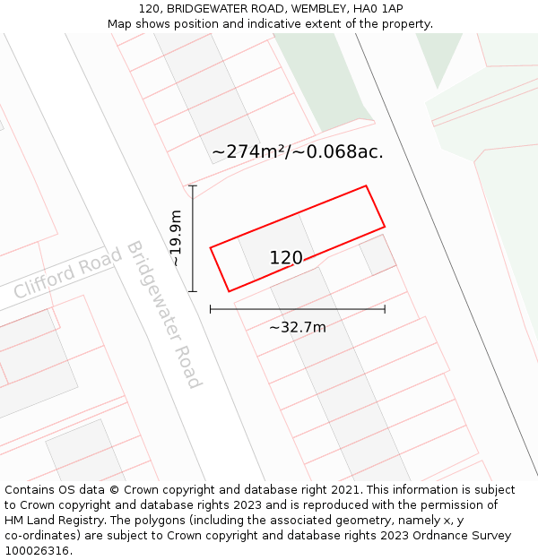 120, BRIDGEWATER ROAD, WEMBLEY, HA0 1AP: Plot and title map