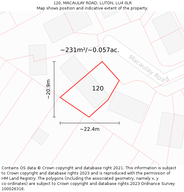 120, MACAULAY ROAD, LUTON, LU4 0LR: Plot and title map