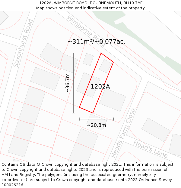 1202A, WIMBORNE ROAD, BOURNEMOUTH, BH10 7AE: Plot and title map