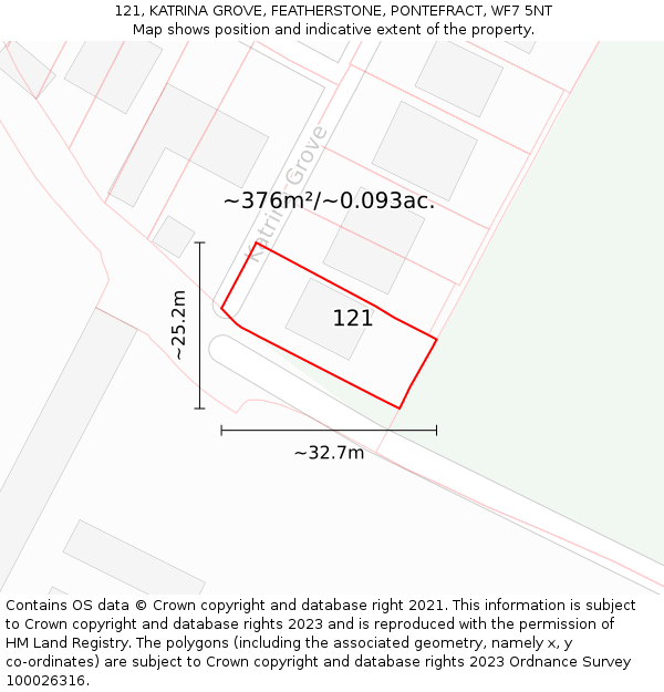 121, KATRINA GROVE, FEATHERSTONE, PONTEFRACT, WF7 5NT: Plot and title map