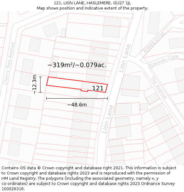 121, LION LANE, HASLEMERE, GU27 1JL: Plot and title map