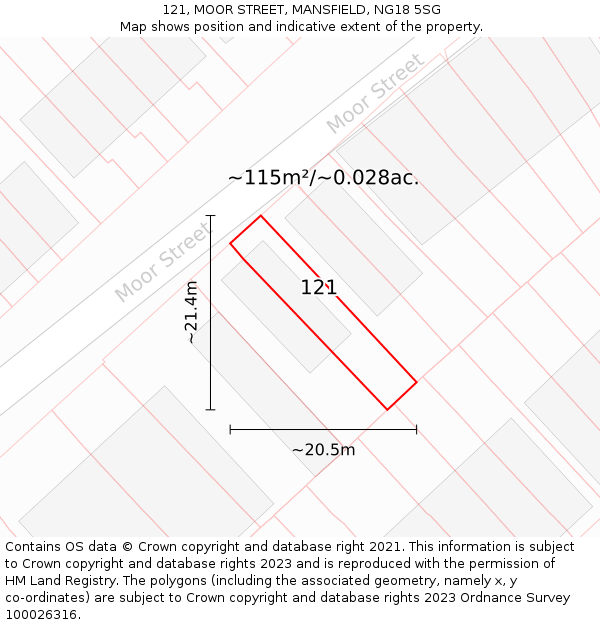 121, MOOR STREET, MANSFIELD, NG18 5SG: Plot and title map