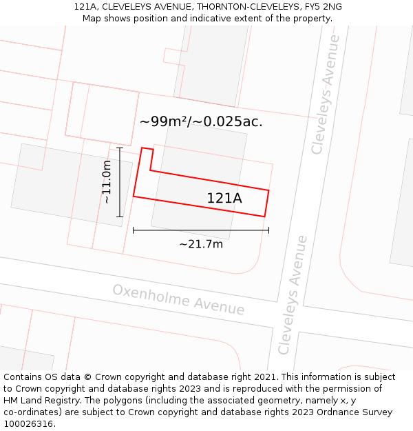 121A, CLEVELEYS AVENUE, THORNTON-CLEVELEYS, FY5 2NG: Plot and title map