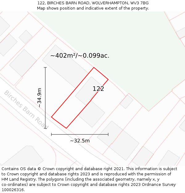 122, BIRCHES BARN ROAD, WOLVERHAMPTON, WV3 7BG: Plot and title map
