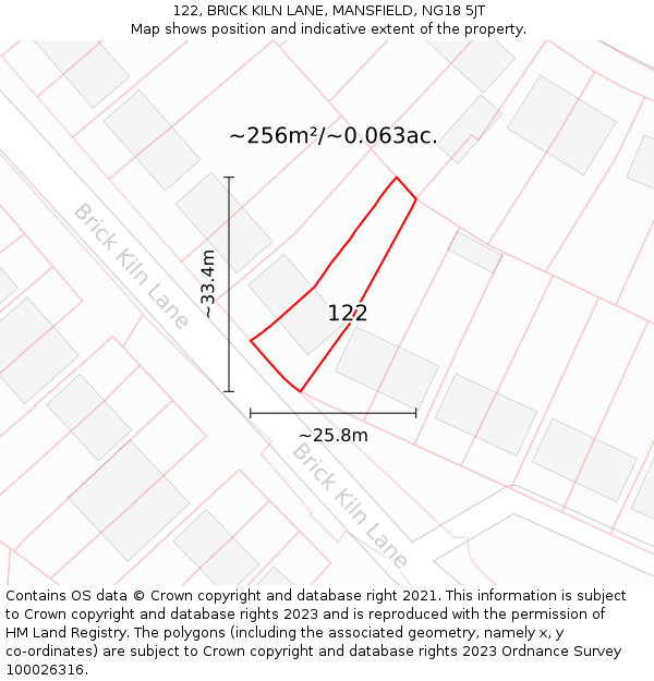 122, BRICK KILN LANE, MANSFIELD, NG18 5JT: Plot and title map