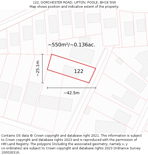 122, DORCHESTER ROAD, UPTON, POOLE, BH16 5NX: Plot and title map