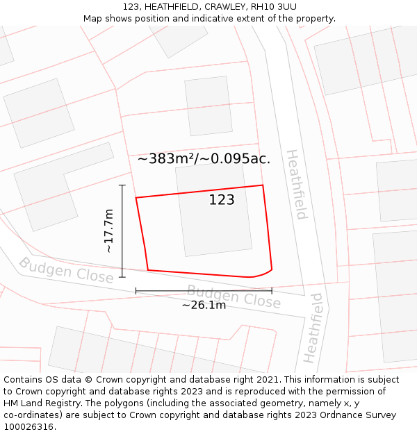 123, HEATHFIELD, CRAWLEY, RH10 3UU: Plot and title map