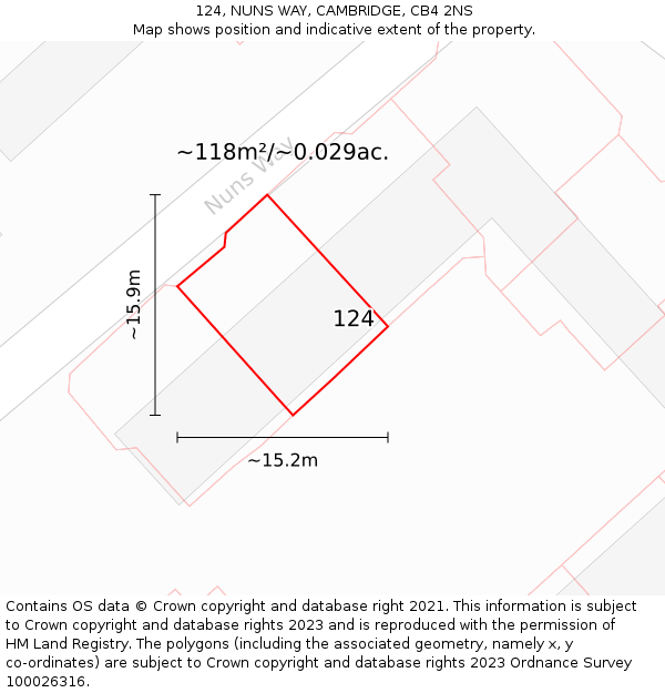124, NUNS WAY, CAMBRIDGE, CB4 2NS: Plot and title map