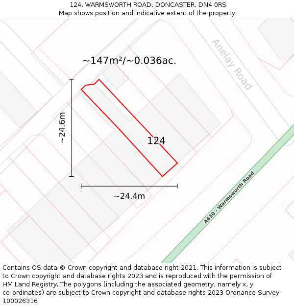 124, WARMSWORTH ROAD, DONCASTER, DN4 0RS: Plot and title map