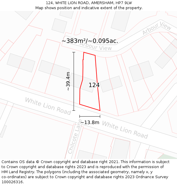 124, WHITE LION ROAD, AMERSHAM, HP7 9LW: Plot and title map