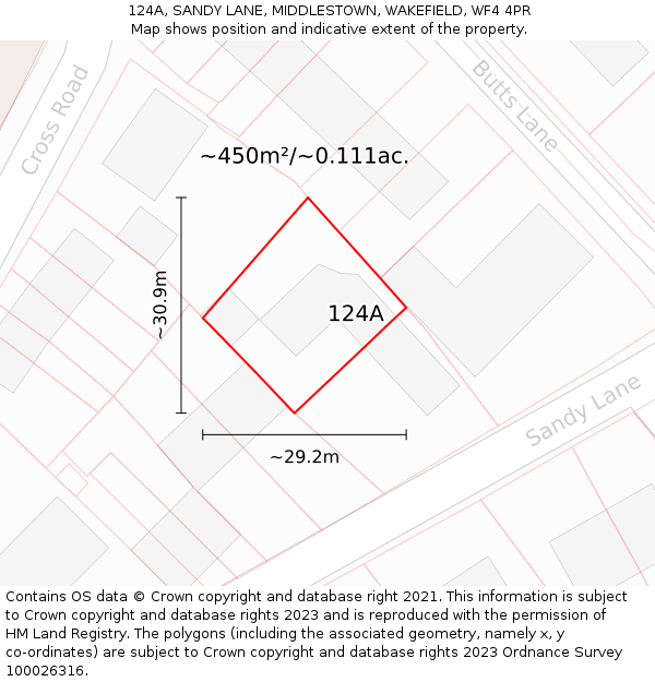 124A, SANDY LANE, MIDDLESTOWN, WAKEFIELD, WF4 4PR: Plot and title map