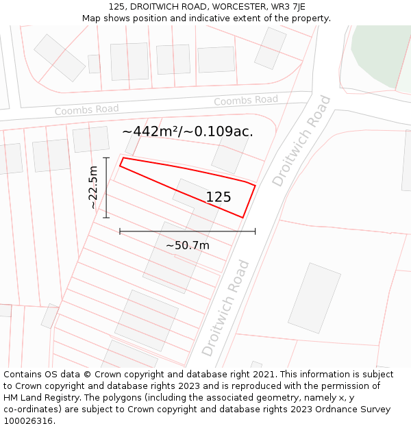 125, DROITWICH ROAD, WORCESTER, WR3 7JE: Plot and title map