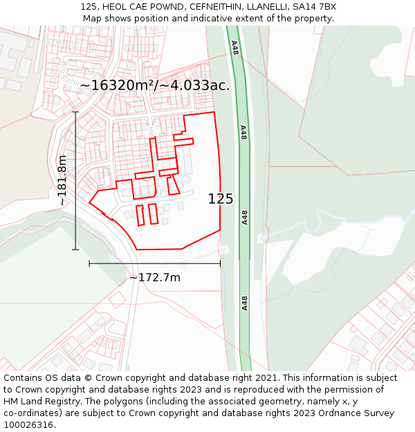 125, HEOL CAE POWND, CEFNEITHIN, LLANELLI, SA14 7BX: Plot and title map