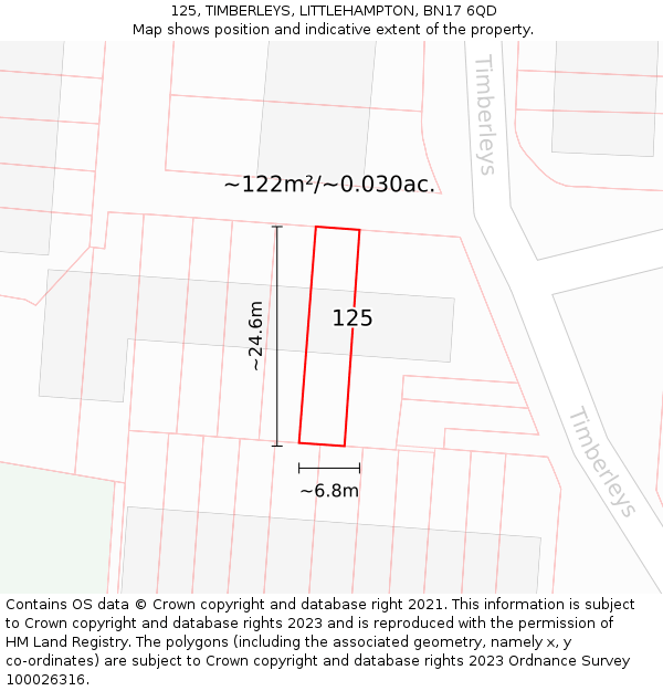 125, TIMBERLEYS, LITTLEHAMPTON, BN17 6QD: Plot and title map