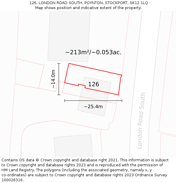 126, LONDON ROAD SOUTH, POYNTON, STOCKPORT, SK12 1LQ: Plot and title map
