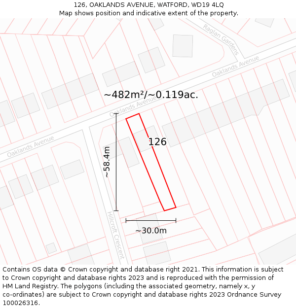 126, OAKLANDS AVENUE, WATFORD, WD19 4LQ: Plot and title map