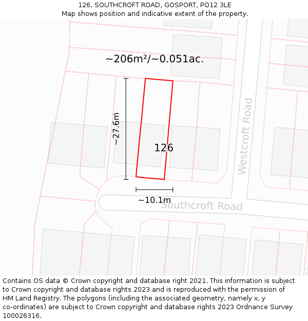 126, SOUTHCROFT ROAD, GOSPORT, PO12 3LE: Plot and title map