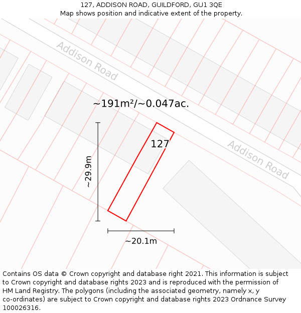 127, ADDISON ROAD, GUILDFORD, GU1 3QE: Plot and title map