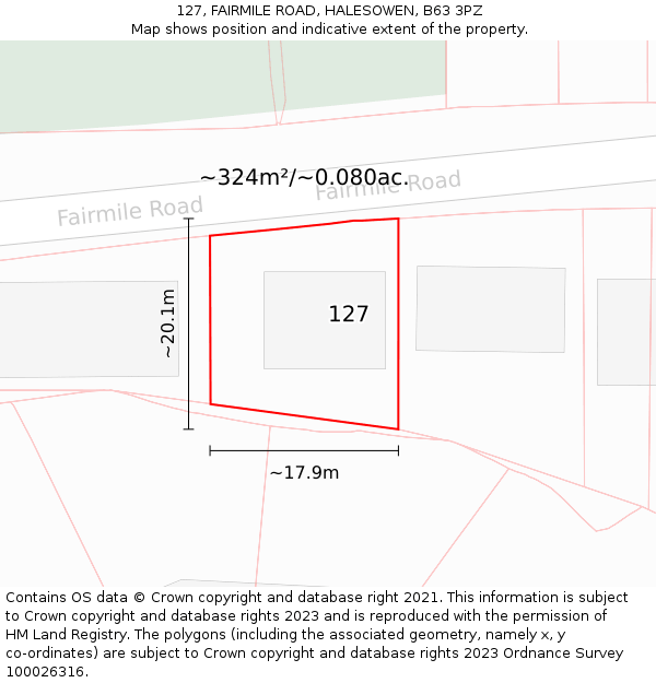 127, FAIRMILE ROAD, HALESOWEN, B63 3PZ: Plot and title map