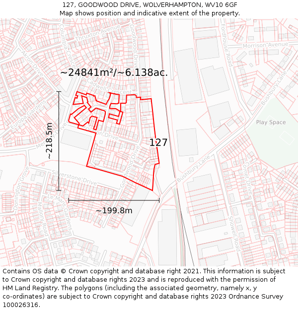 127, GOODWOOD DRIVE, WOLVERHAMPTON, WV10 6GF: Plot and title map