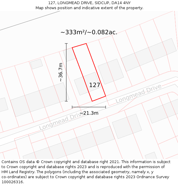 127, LONGMEAD DRIVE, SIDCUP, DA14 4NY: Plot and title map