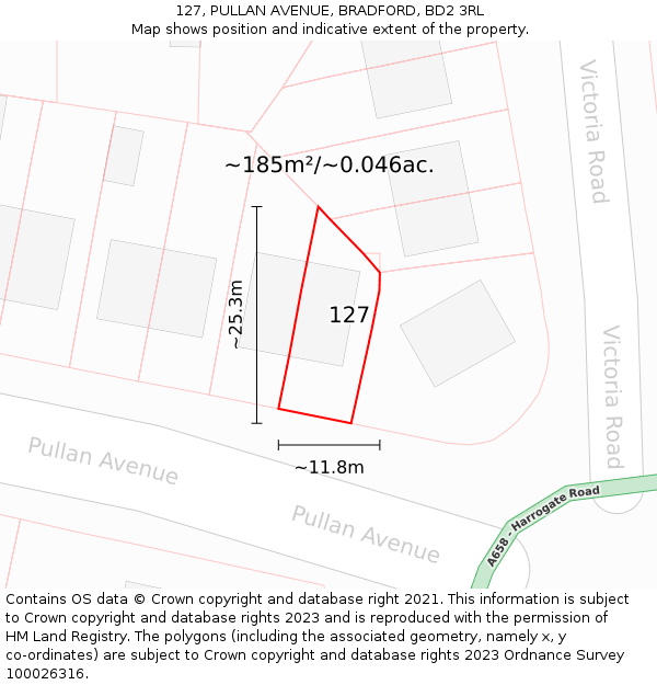 127, PULLAN AVENUE, BRADFORD, BD2 3RL: Plot and title map