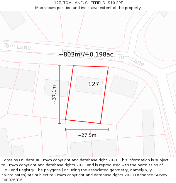127, TOM LANE, SHEFFIELD, S10 3PE: Plot and title map