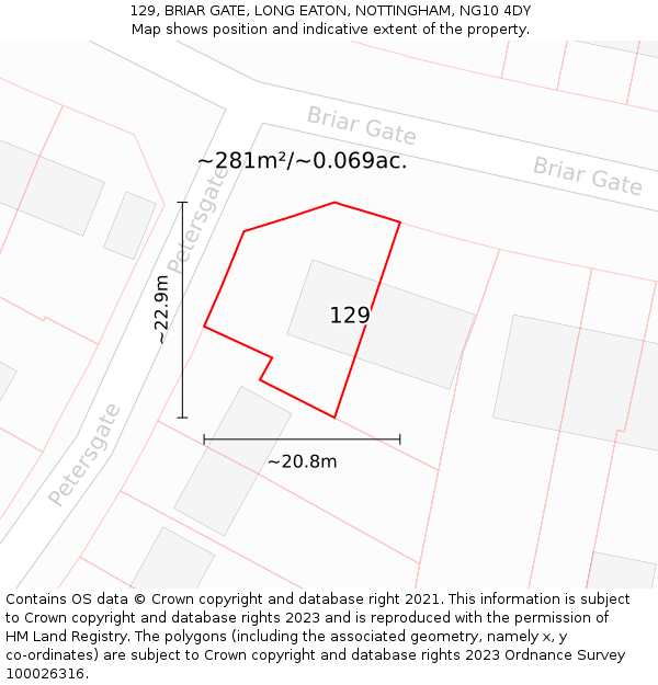 129, BRIAR GATE, LONG EATON, NOTTINGHAM, NG10 4DY: Plot and title map