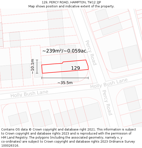 129, PERCY ROAD, HAMPTON, TW12 2JP: Plot and title map