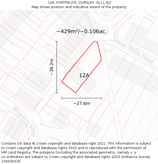 12A, FORTFIELDS, DURSLEY, GL11 4JZ: Plot and title map