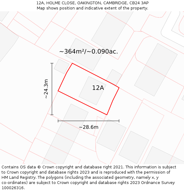 12A, HOLME CLOSE, OAKINGTON, CAMBRIDGE, CB24 3AP: Plot and title map