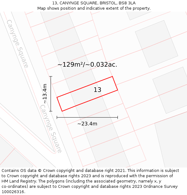 13, CANYNGE SQUARE, BRISTOL, BS8 3LA: Plot and title map