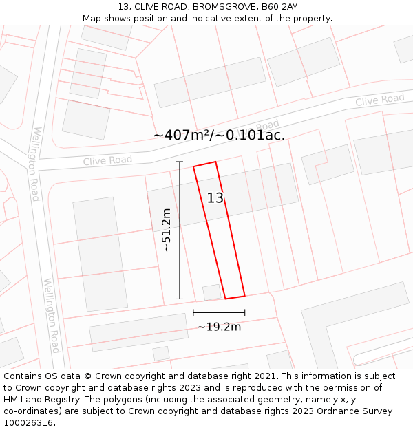13, CLIVE ROAD, BROMSGROVE, B60 2AY: Plot and title map