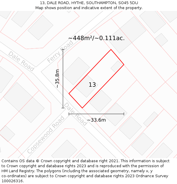 13, DALE ROAD, HYTHE, SOUTHAMPTON, SO45 5DU: Plot and title map