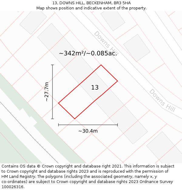 13, DOWNS HILL, BECKENHAM, BR3 5HA: Plot and title map