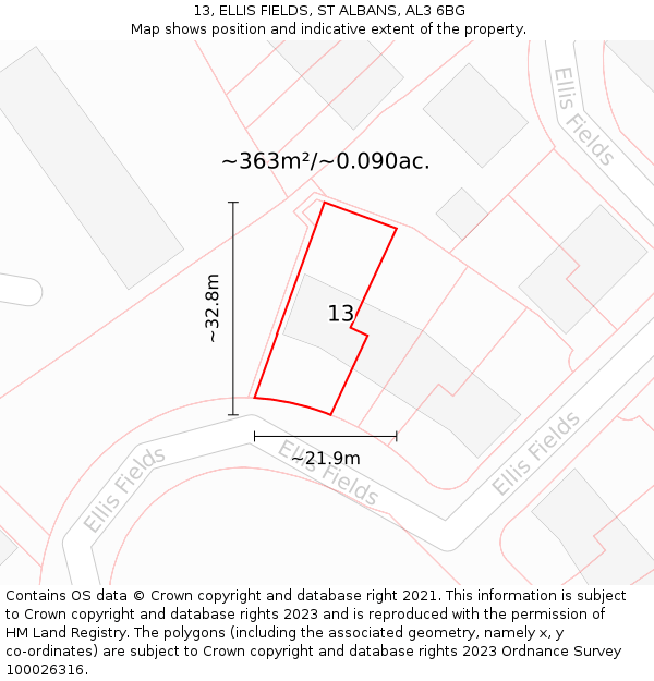 13, ELLIS FIELDS, ST ALBANS, AL3 6BG: Plot and title map