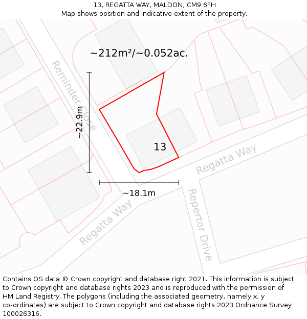 13, REGATTA WAY, MALDON, CM9 6FH: Plot and title map