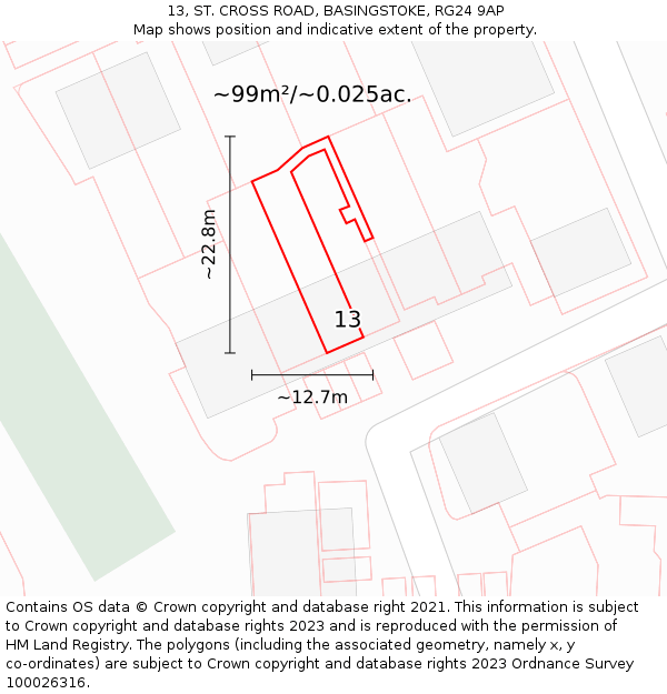 13, ST. CROSS ROAD, BASINGSTOKE, RG24 9AP: Plot and title map