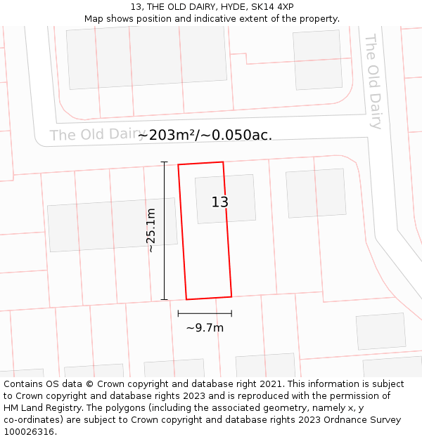 13, THE OLD DAIRY, HYDE, SK14 4XP: Plot and title map