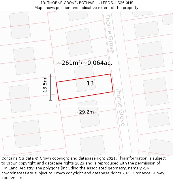 13, THORNE GROVE, ROTHWELL, LEEDS, LS26 0HS: Plot and title map