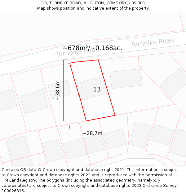 13, TURNPIKE ROAD, AUGHTON, ORMSKIRK, L39 3LD: Plot and title map