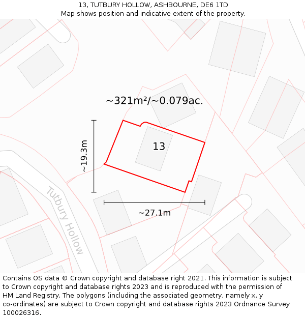 13, TUTBURY HOLLOW, ASHBOURNE, DE6 1TD: Plot and title map