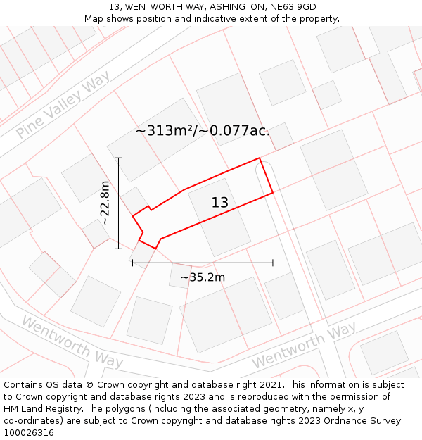 13, WENTWORTH WAY, ASHINGTON, NE63 9GD: Plot and title map