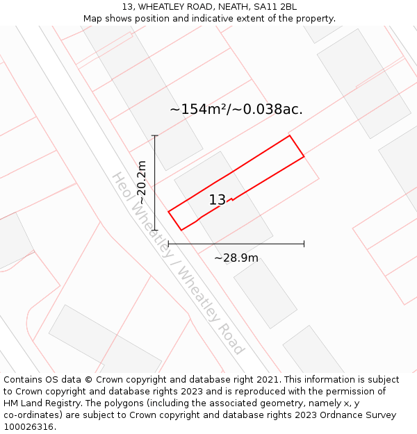 13, WHEATLEY ROAD, NEATH, SA11 2BL: Plot and title map