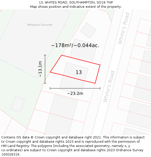 13, WHITES ROAD, SOUTHAMPTON, SO19 7NP: Plot and title map