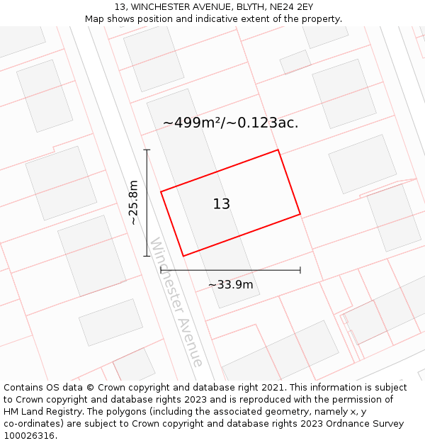 13, WINCHESTER AVENUE, BLYTH, NE24 2EY: Plot and title map