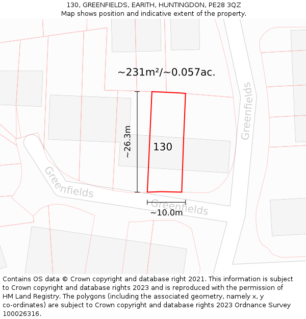 130, GREENFIELDS, EARITH, HUNTINGDON, PE28 3QZ: Plot and title map