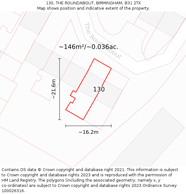 130, THE ROUNDABOUT, BIRMINGHAM, B31 2TX: Plot and title map